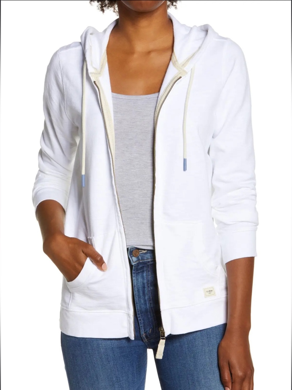 L.L. BEAN White organic cotton zip up hoodie